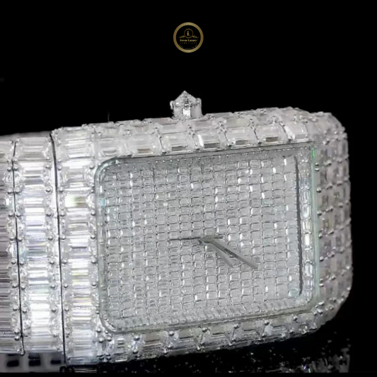 Silver Iced-Out Statement Watch – Baguette & Asscher Cut Luxury Timepiece