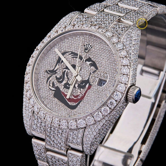 Exquisite Fully Diamond Encrusted Luxury Watch with Intricate Artistic Dial Design and Date Display