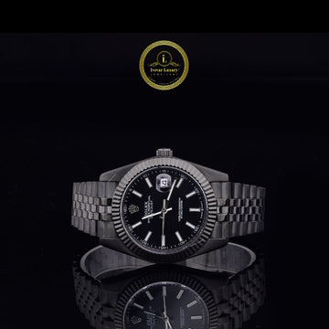 Elite Stealth Executive Watch – Matte Black PVD Finish with Fluted Bezel & Jubilee Bracelet