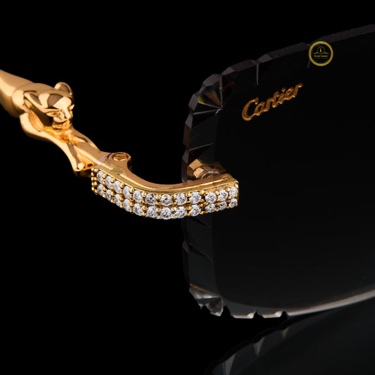 Custom Diamond Rimless Sunglasses with Gold Detailing By Ivevar