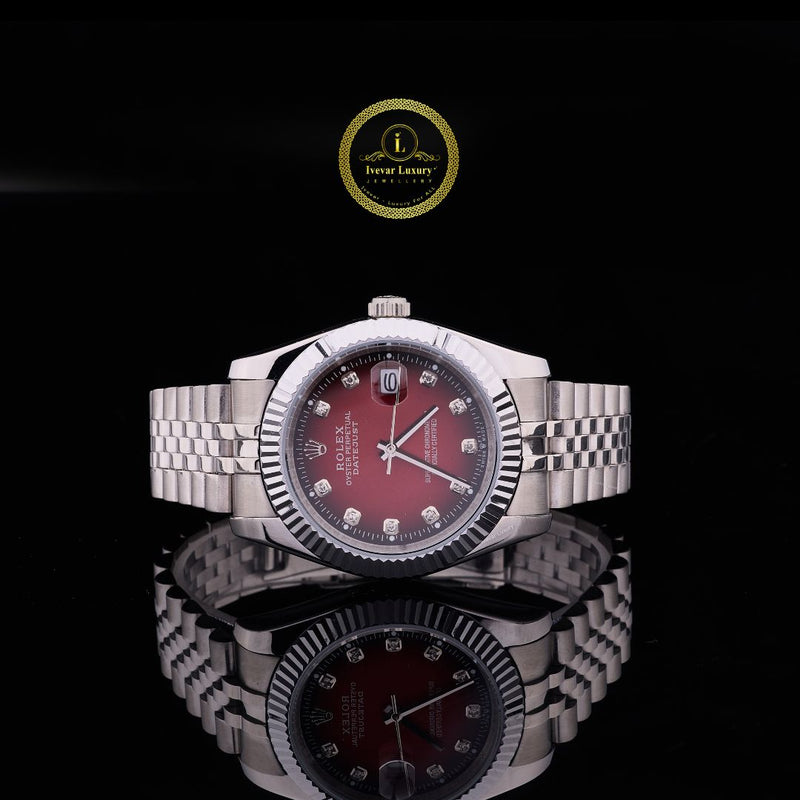 36mm Executive Diamond Series Watch Deep Maroon Sunray Dial with Fluted Bezel & Jubilee Bracelet