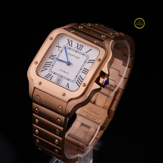 Elite Executive Square Watch – Brushed Rose Gold with Integrated Screw-Detail Bracelet