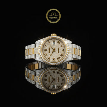 Luxury Fully Iced Gold & Silver Diamond Watch with Classic Roman Dial By Ivevar Luxury