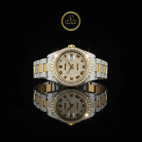 Premium Iced-Out Watch Duo – Crystal-Encrusted Gold Watch and Skeleton Automatic Watch By Ivevar
