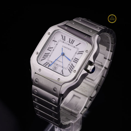 Classic Square Silver Automatic Watch - Stainless Steel Integrated Bracelet