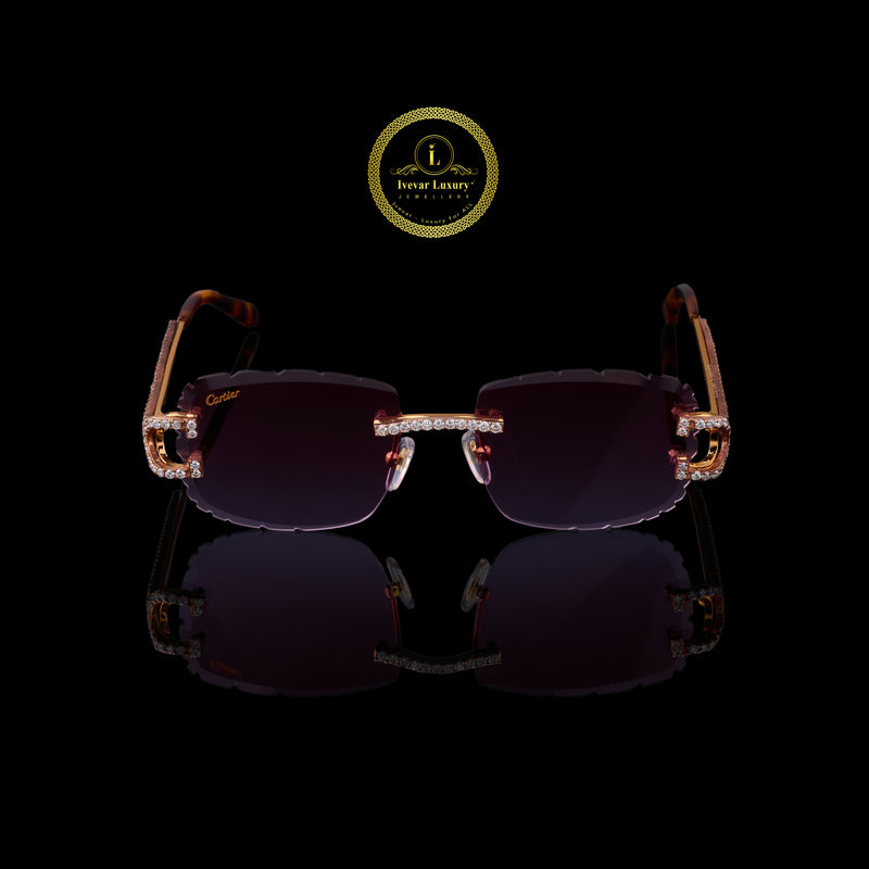 Custom Round Diamond Sunglasses Luxury Rimless Designer Eye wear By Ivevar