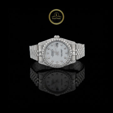 Luxury White Gold Diamond Set Watch Featuring Mother-of-Pearl Face