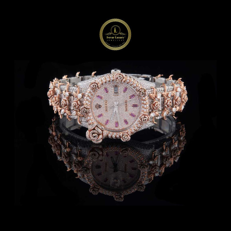 The Imperial Blossom Diamond Watch Timepiece with Rose Gold and Pink Sapphire Embellishments