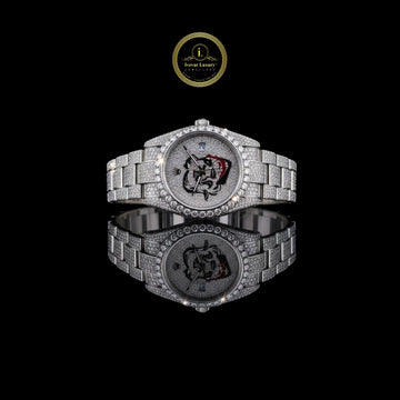 Exquisite Fully Diamond Encrusted Luxury Watch with Intricate Artistic Dial Design and Date Display