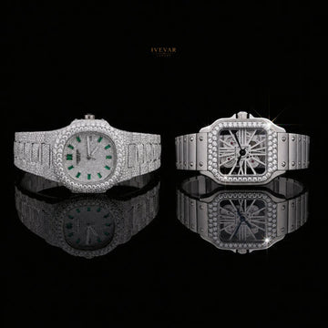 Premium Iced-Out Watch Set – Full Crystal Watch and Skeleton Automatic Timepiece By Ivevar