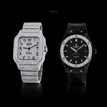 Luxury Iced-Out Watch Collection – Silver Crystal Arabic Dial And Black Automatic Watch By Ivevar