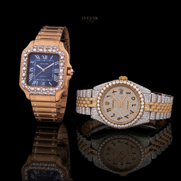 Premium Crystal-Accented Two-Tone Wristwatch And Marquise Diamond Bezel Watch By Ivevar