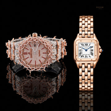 Elegant Dual Watch Set – Sparkling Rose Gold & Classic Square Timepiece