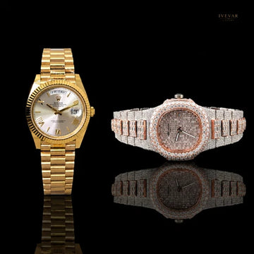 Premium Gold-Tone And Diamond-Studded Watch Set for Men's Collection