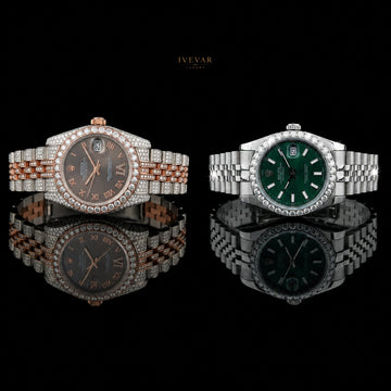 Royal Green Dial Luxury Stainless Steel Watch With Two Tone Full Ice Out Watch By Ivevar