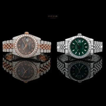 Royal Green Dial Luxury Stainless Steel Watch With Two Tone Full Ice Out Watch By Ivevar