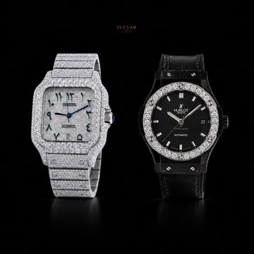Luxury Iced-Out Watch Collection – Silver Crystal Arabic Dial And Black Automatic Watch By Ivevar