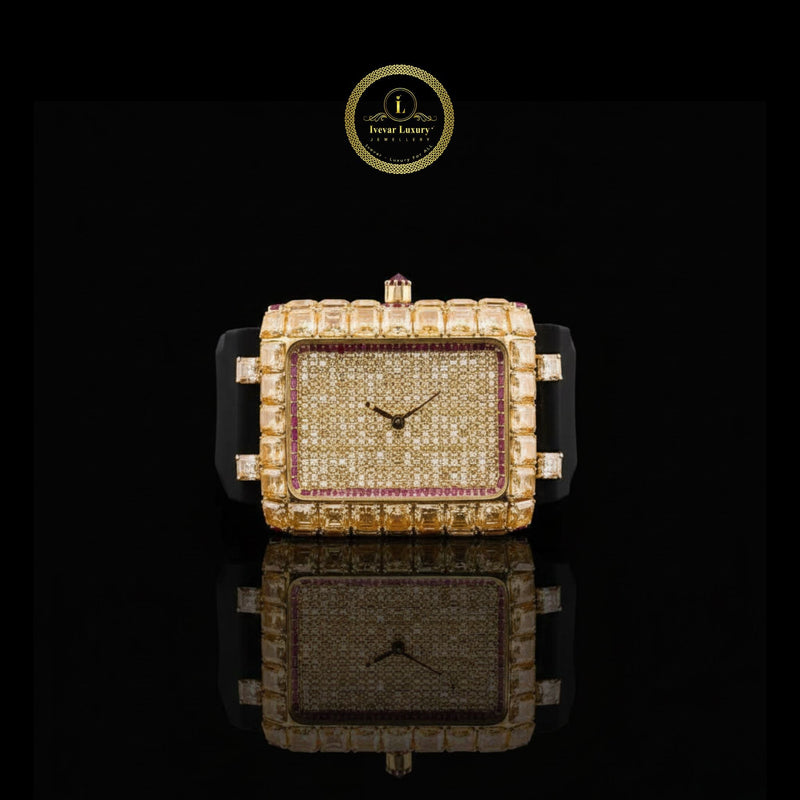 Men’s Luxury Watch Half Iced Out Diamonds with Rubber Band By IVEVAR Luxury