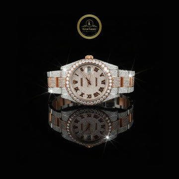 Beautiful Rose Gold Luxury Diamond Watch with Paved Dial and Roman Markers By Ivevar Luxury