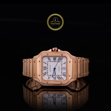 Elite Executive Square Watch – Brushed Rose Gold with Integrated Screw-Detail Bracelet