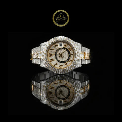 Royal Luxe Timepiece Set Moissanite Baguette And Round Diamond Detail & Ice Blue Sophistication