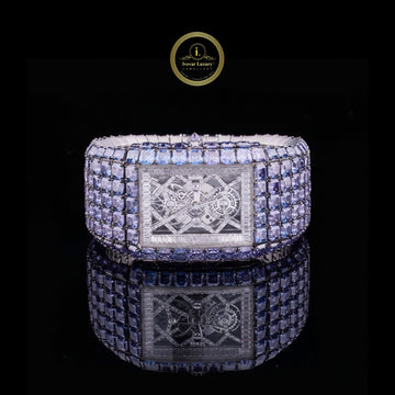 Luxury Iced-Out Silver Watch – Baguette & Asscher Cut Diamond Hip Hop Timepiece