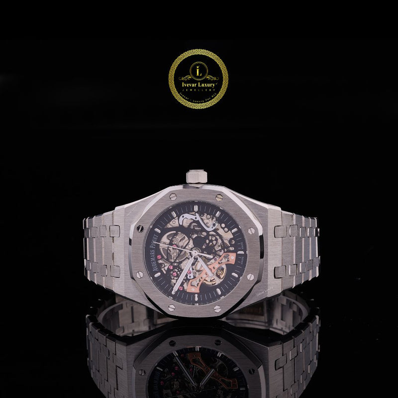 Luxury Skeleton Dial Automatic Watch - Brushed Stainless Steel Integrated Bracelet