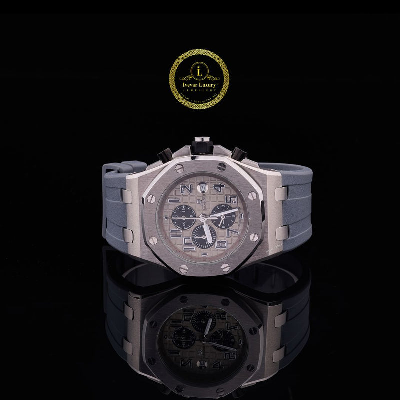 Luxury Slate Grey Chronograph Watch - Steel Case & High-Performance Grey Rubber Strap