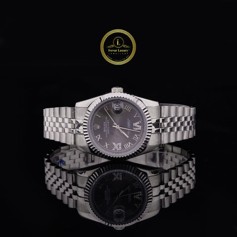 36mm Executive Classic Watch – Slate Grey Dial with Fluted Bezel & Jubilee Bracelet
