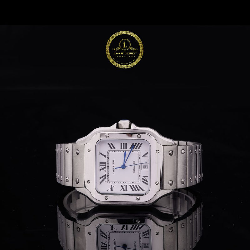 Classic Square Silver Automatic Watch - Stainless Steel Integrated Bracelet