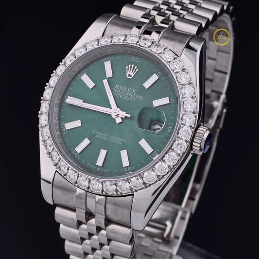 Royal Green Dial Luxury Stainless Steel Watch With Two Tone Full Ice Out Watch By Ivevar