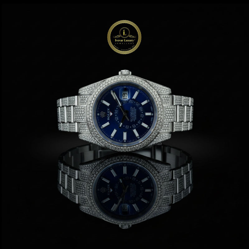 Prestige Diamond-Encrusted White Gold Timepiece Featuring Sapphire Blue Dial & Precision Craftsmanship