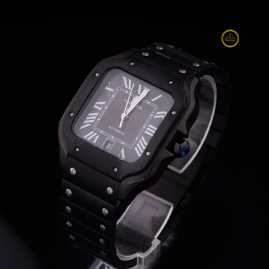 Elite Phantom Square Watch – Matte Black Stealth Finish with Integrated Screw-Link Bracelet