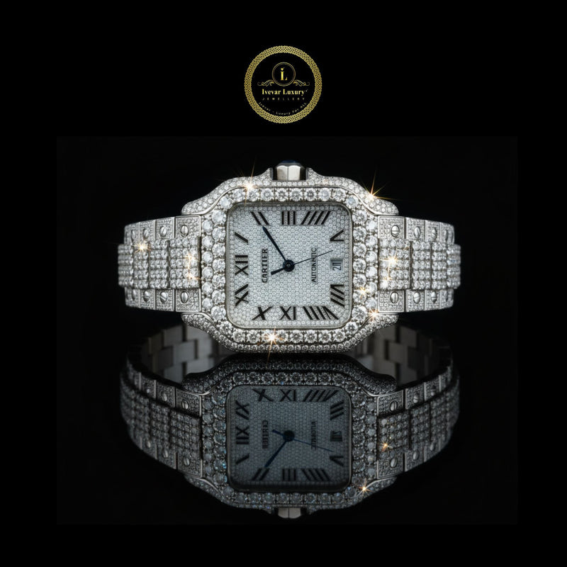 Exquisite Diamond Watch Encrusted Luxury Timepiece with Roman Numeral Dial and Dazzling Precision Craftsmanship