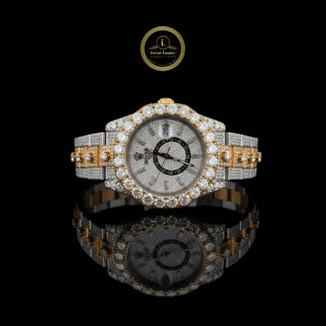 Majestic Two-Tone Iced-Out Diamond Watch Timepiece with Bold Round Bezel For Him