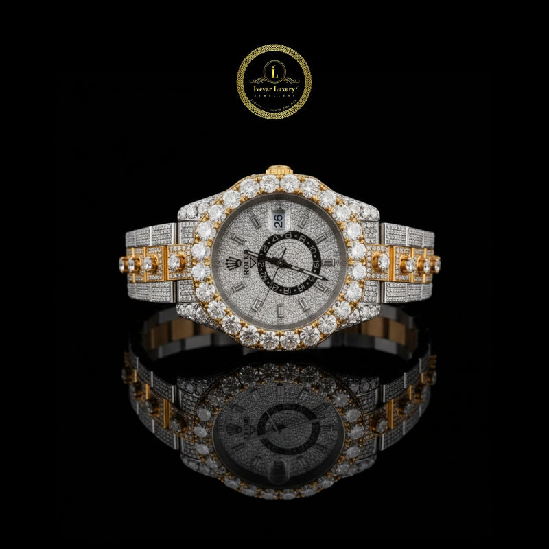 Majestic Two-Tone Iced-Out Diamond Watch Timepiece with Bold Round Bezel For Him
