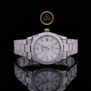 IVEVAR Iced Out Watch - Dual Tone Moissanite Diamond White Roman Dial Men's Watch