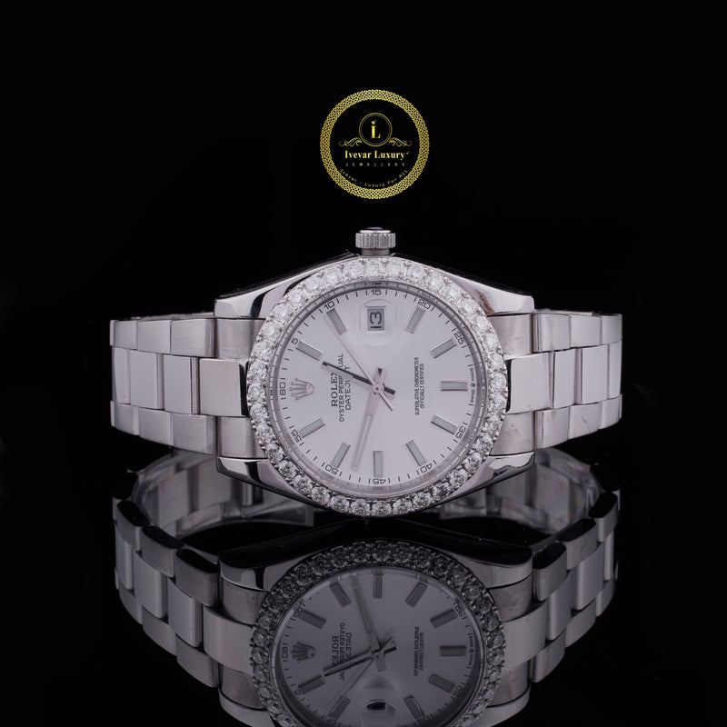 IVEVAR Iced Out Watch - Dual Tone Moissanite Diamond White Roman Dial Men's Watch