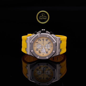 Luxury Sports Chronograph Watch - Cream Tapisserie Dial with Vibrant Yellow Rubber Strap